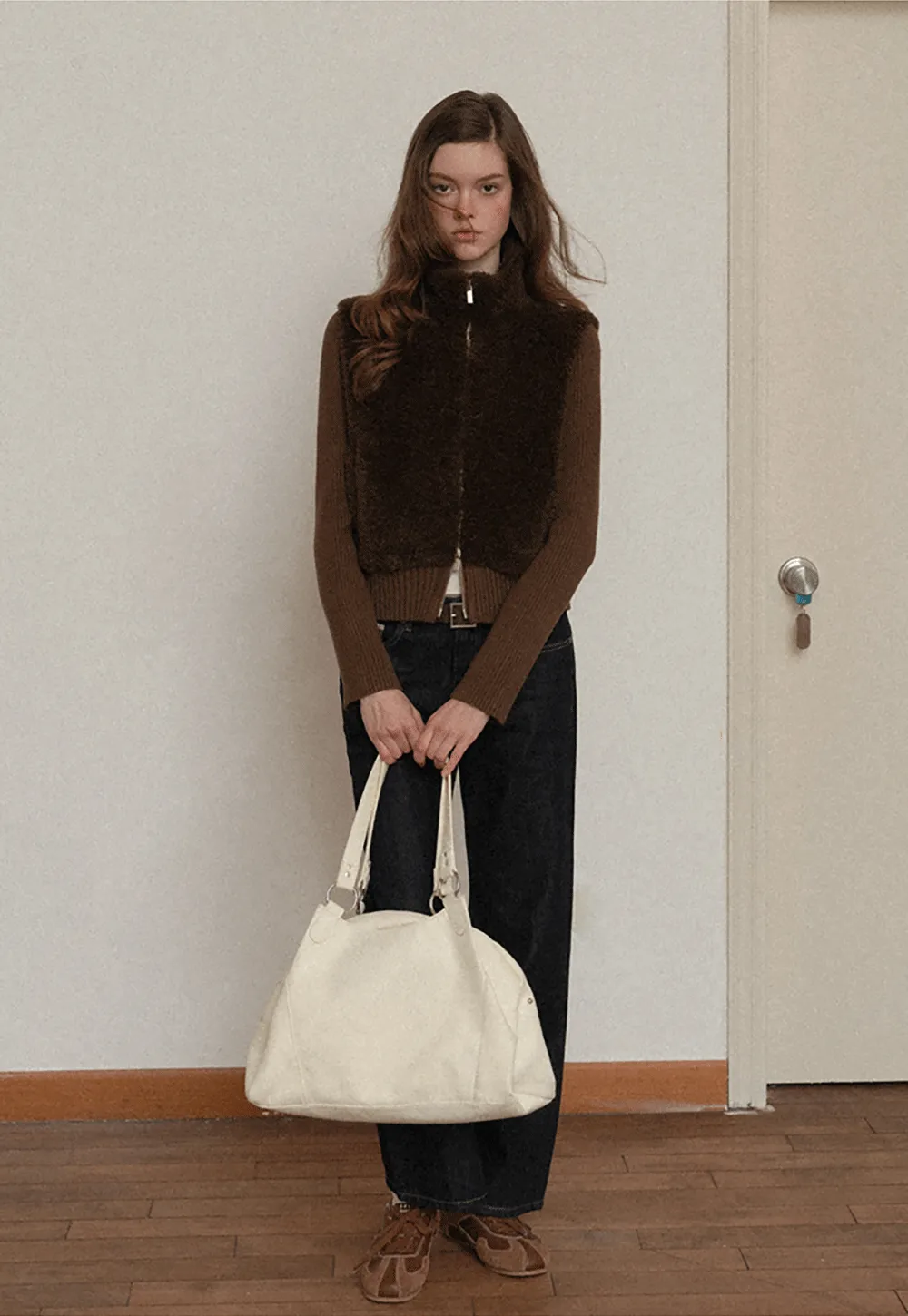 Faux Shearling Panel Knit Jacket