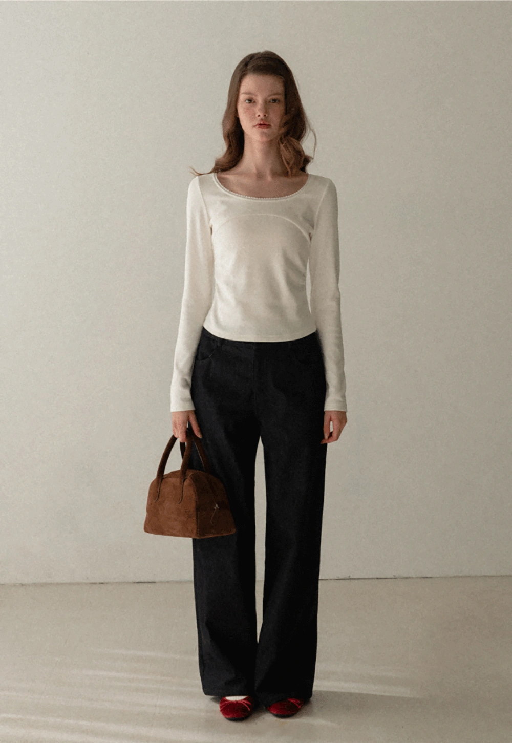 Ruffled Square Neck Long Sleeve Top