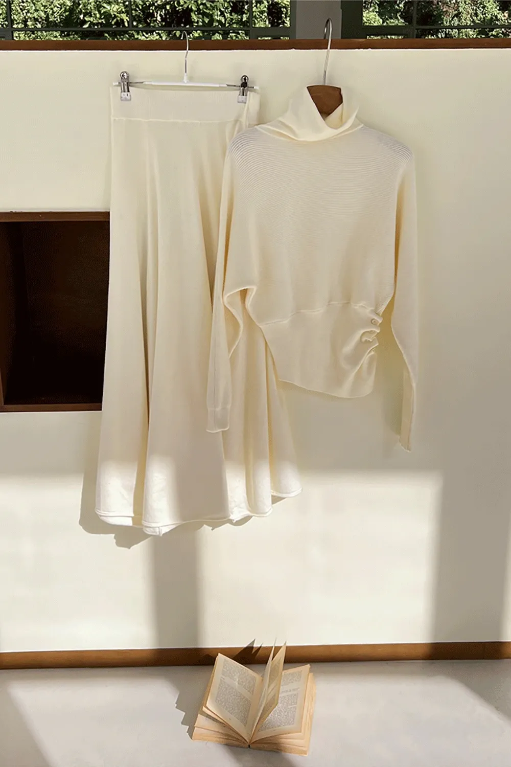 Elegant Knit Top & Flared Skirt Set