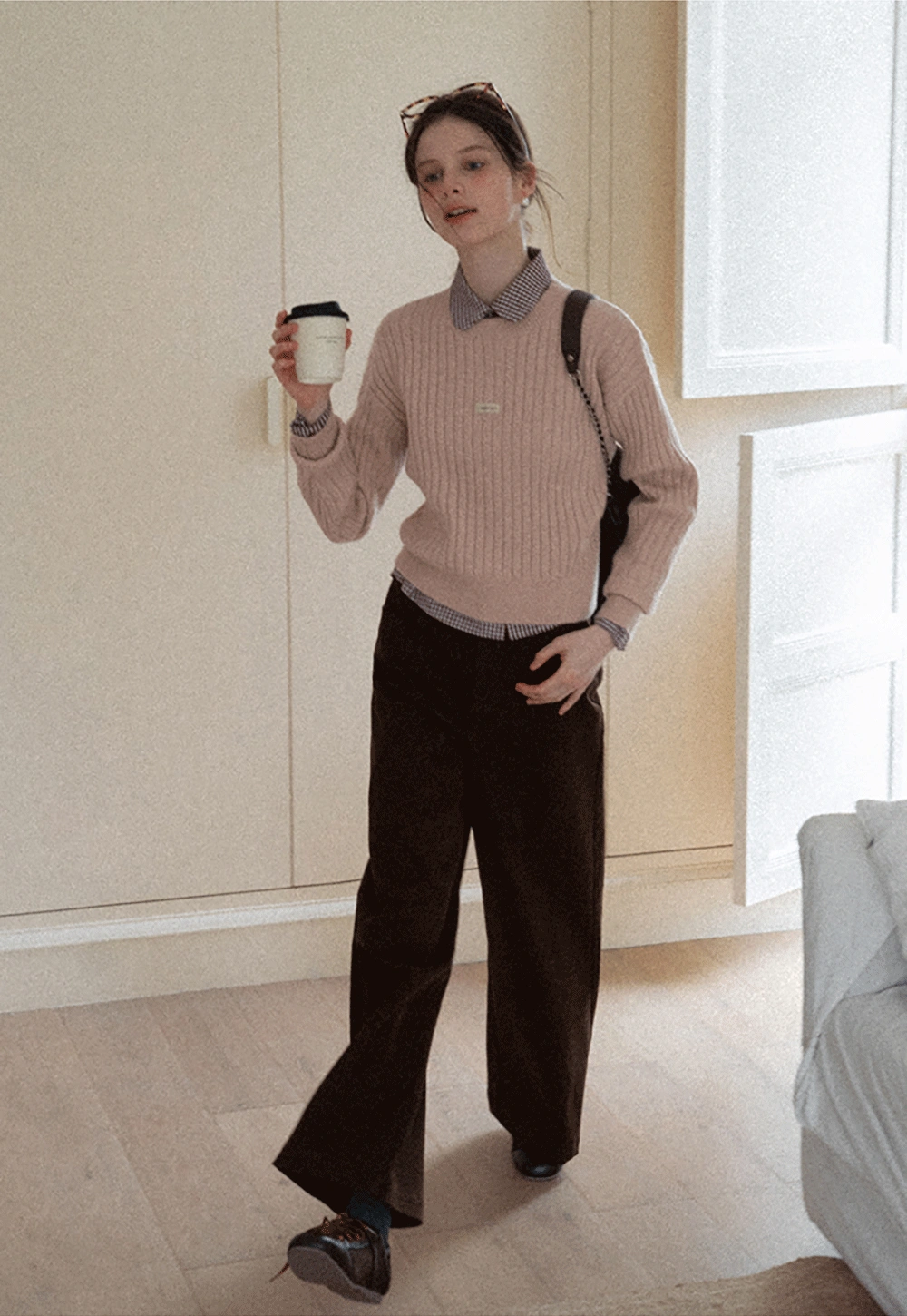 Ribbed Knit Cropped Sweater with Branding