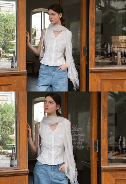 Lace Trim V Neck Sleeveless Shirt