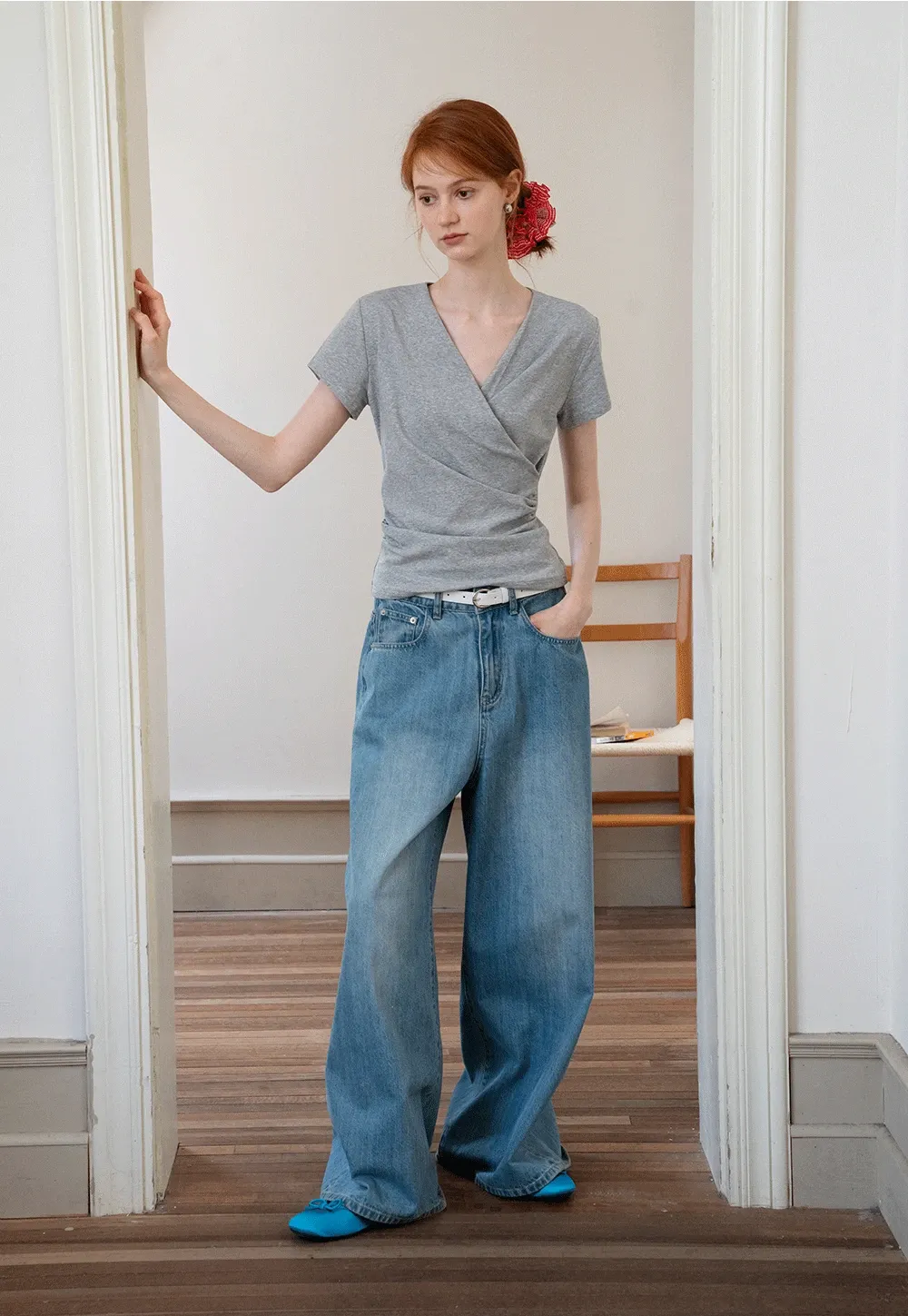 Women's Wrap V-Neck Short Sleeve T-Shirt