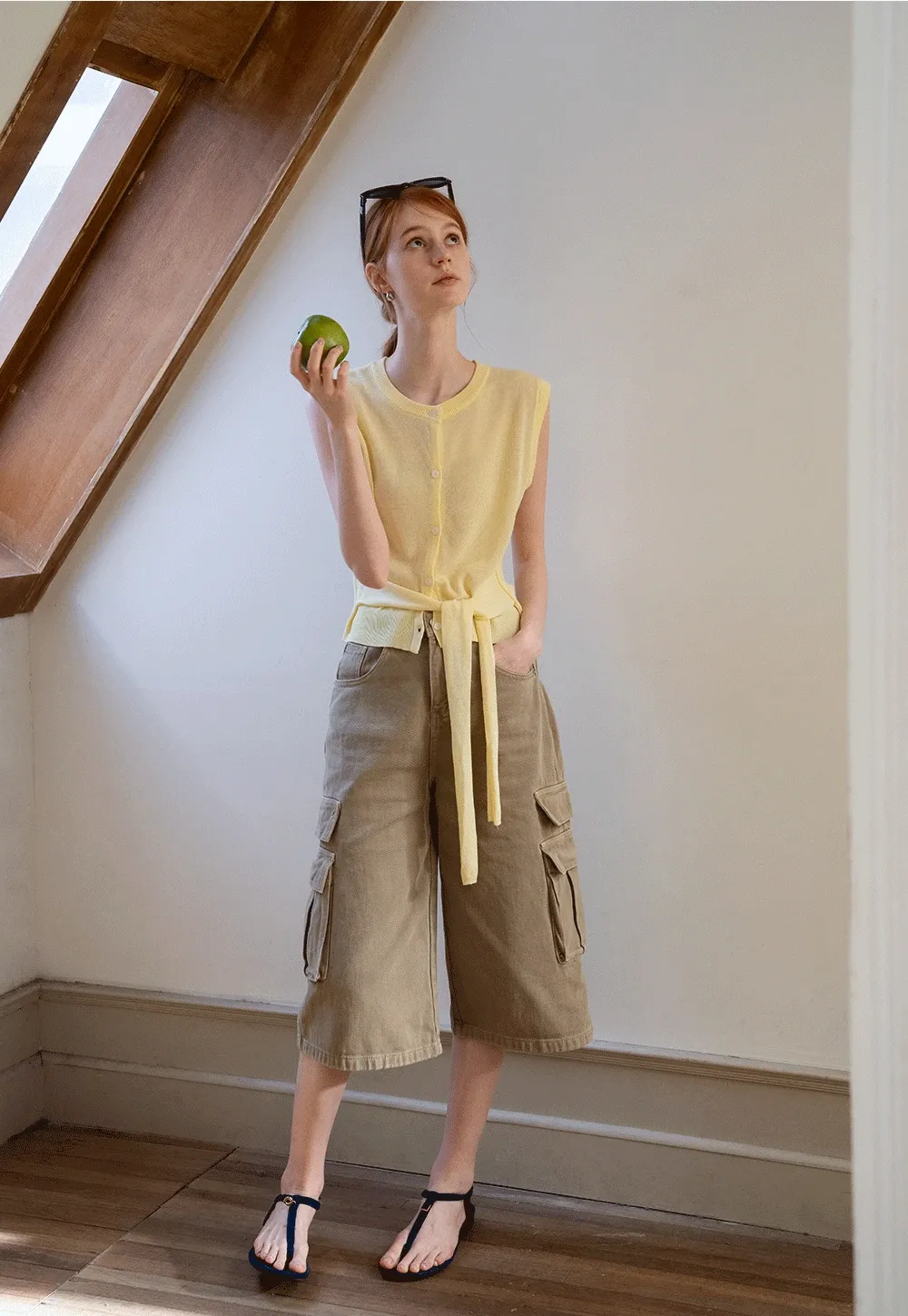 Women's Sleeveless Knit Top with Waist Tie