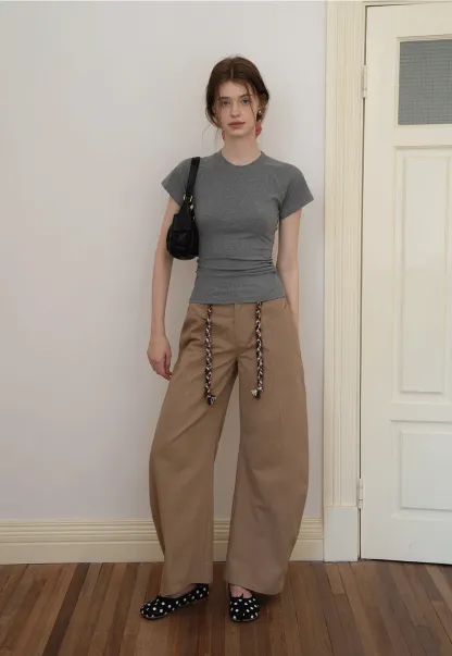 Slim Fit Side-Ruched Cap Sleeve Tee