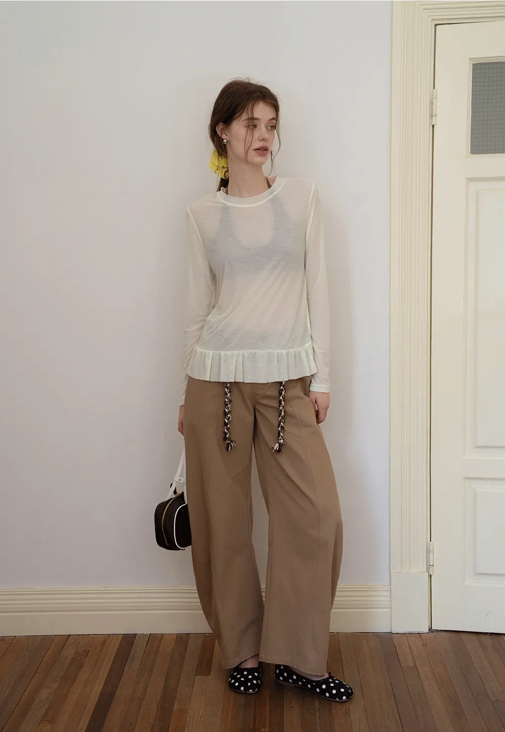 Long-Sleeve Peplum Hem T-Shirt