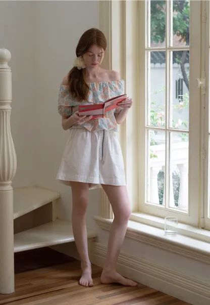 Contrast Drawstring Cotton Shorts