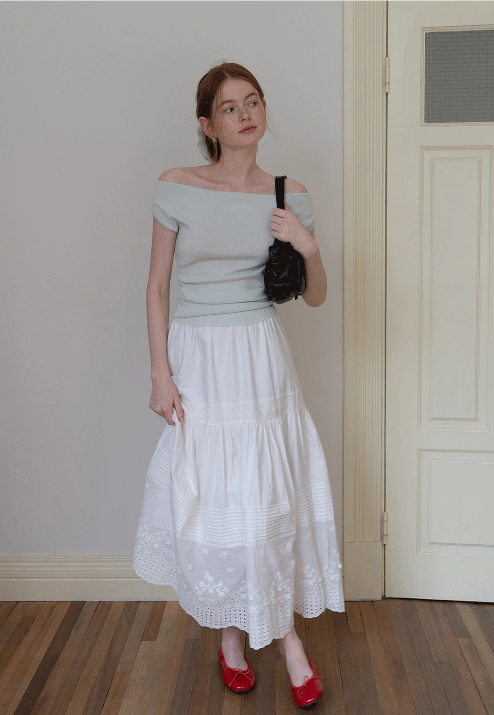 Women’s Off‑Shoulder Ruched Knit Top