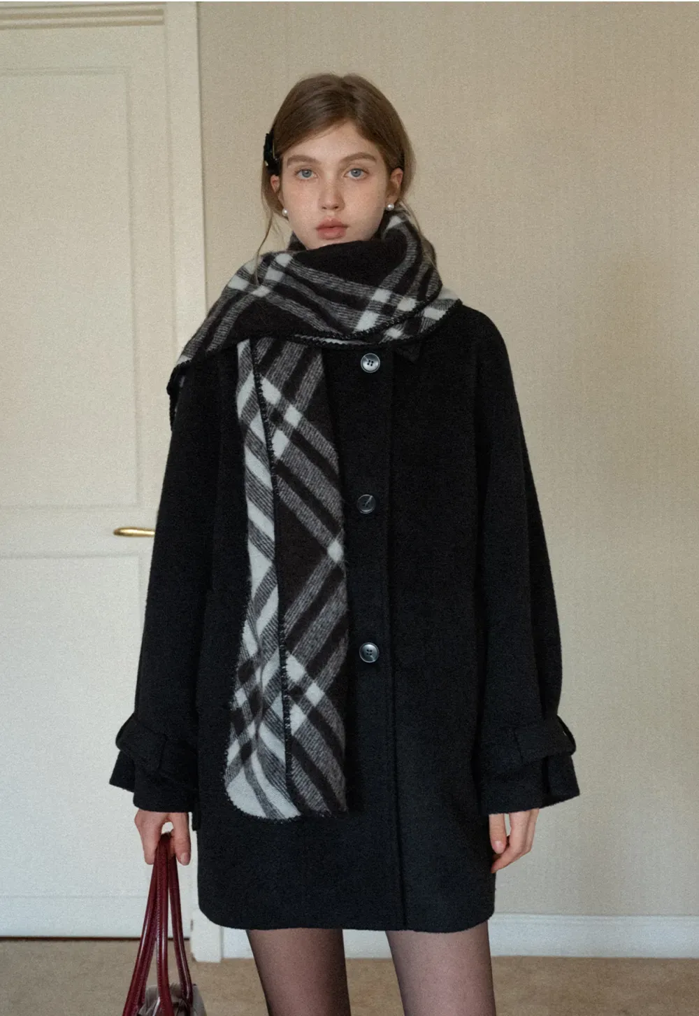 Elegant Double-Breasted Trench Style Wool Coat