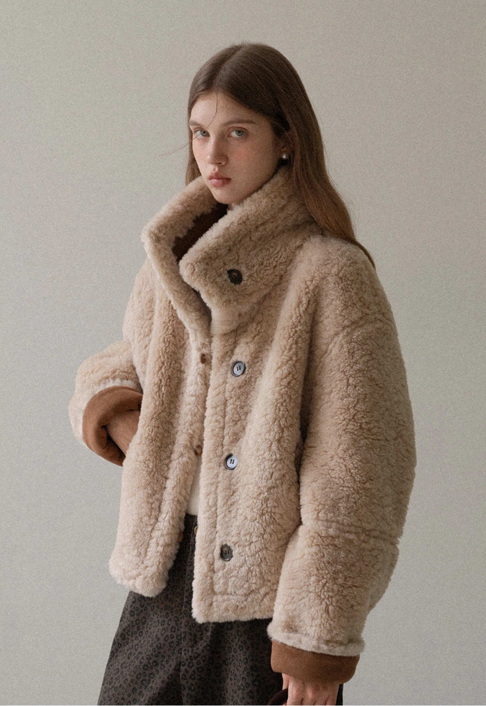 Dual-Wear Suede Patchwork Coat with Soft Teddy Fleece Lining