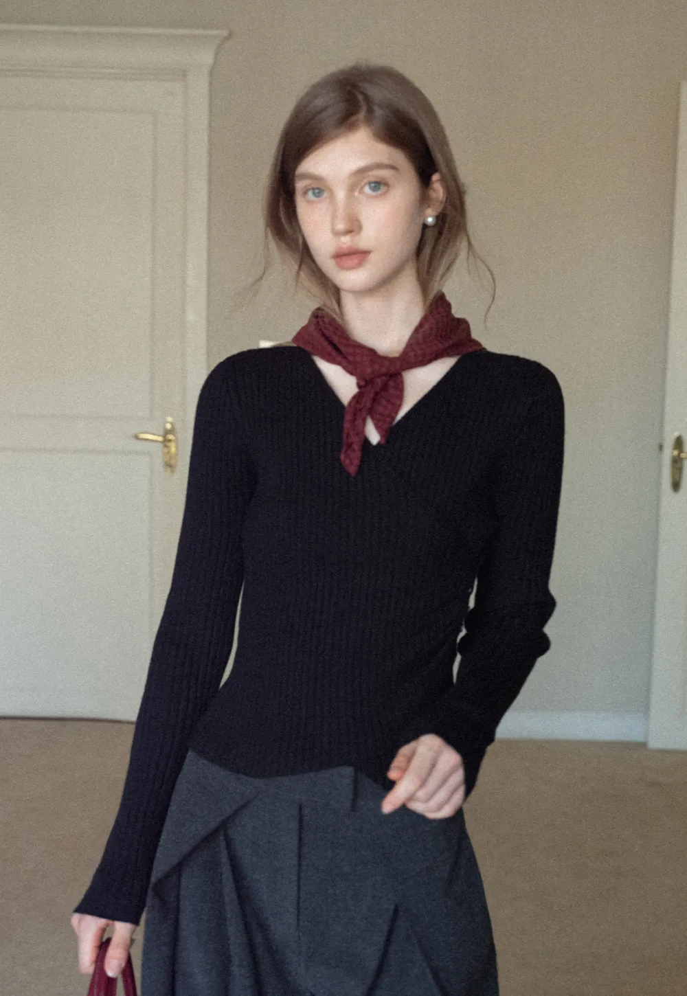 Ribbed Wrap Knit Top