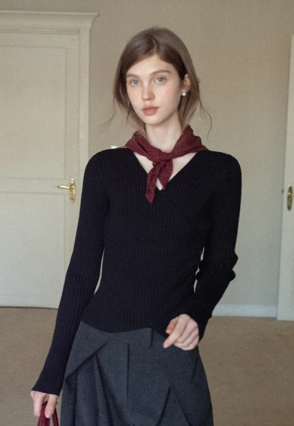 Ribbed Wrap Knit Top