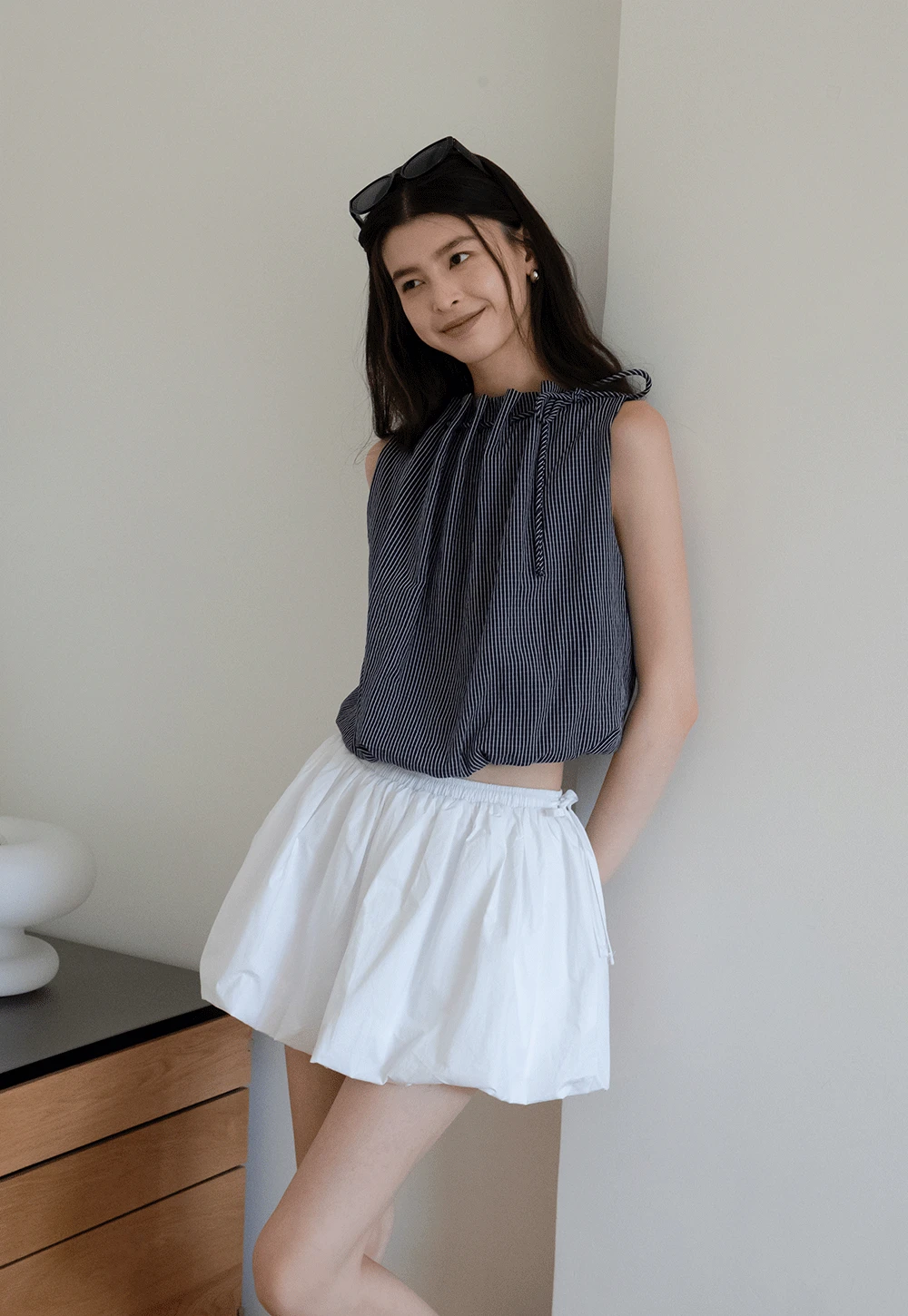 Women’s Gingham Tie-Neck Sleeveless Top