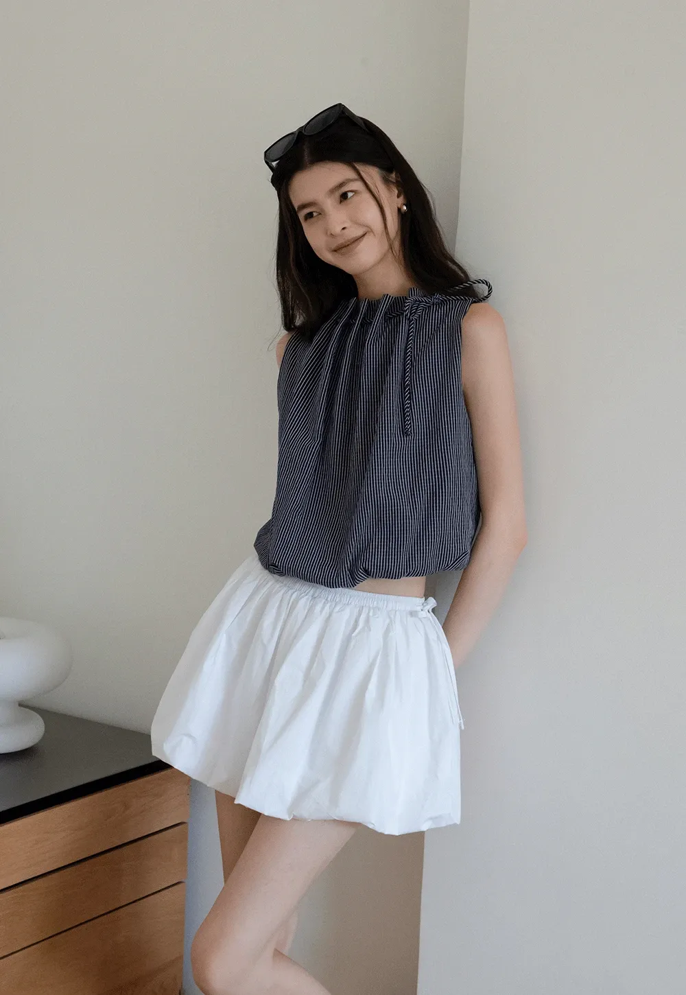 Women’s Gingham Tie-Neck Sleeveless Top