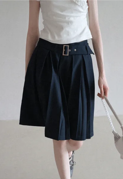 Women's High Waist Pleated Skorts with Belt