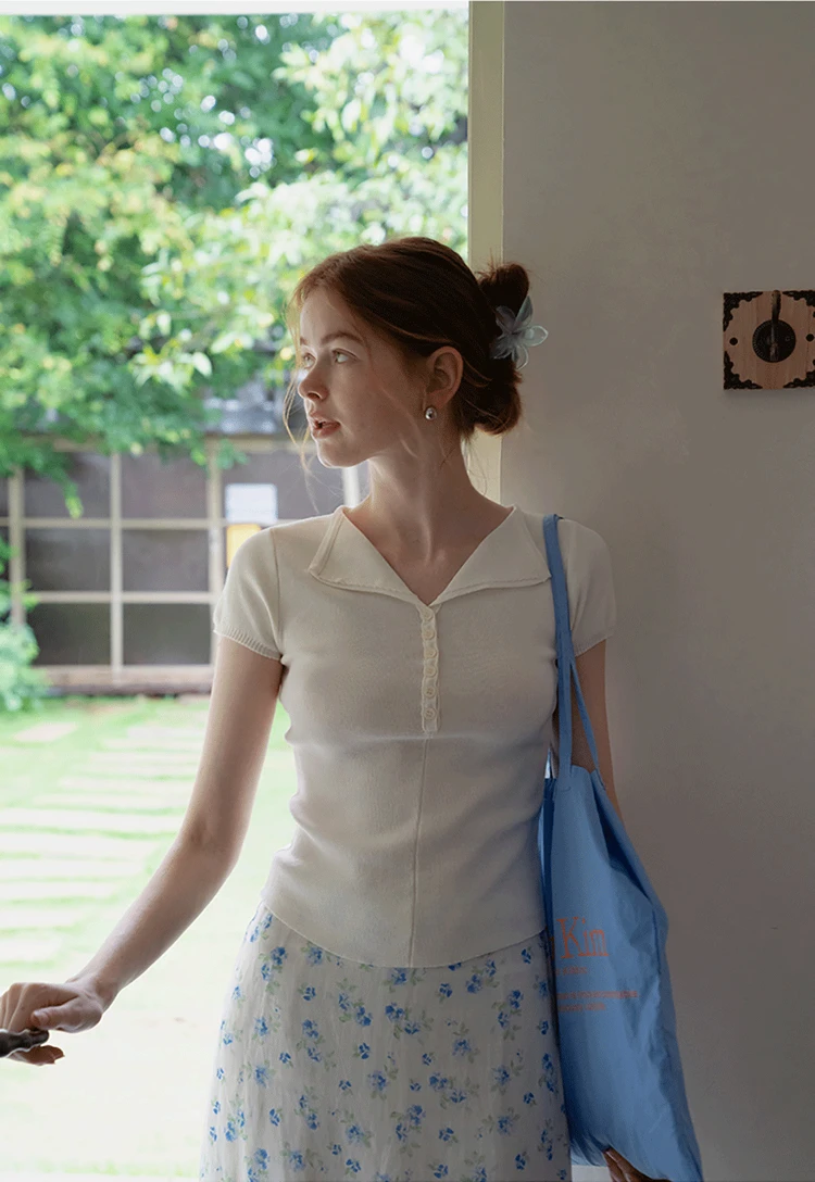 Button Front Knit Polo Top
