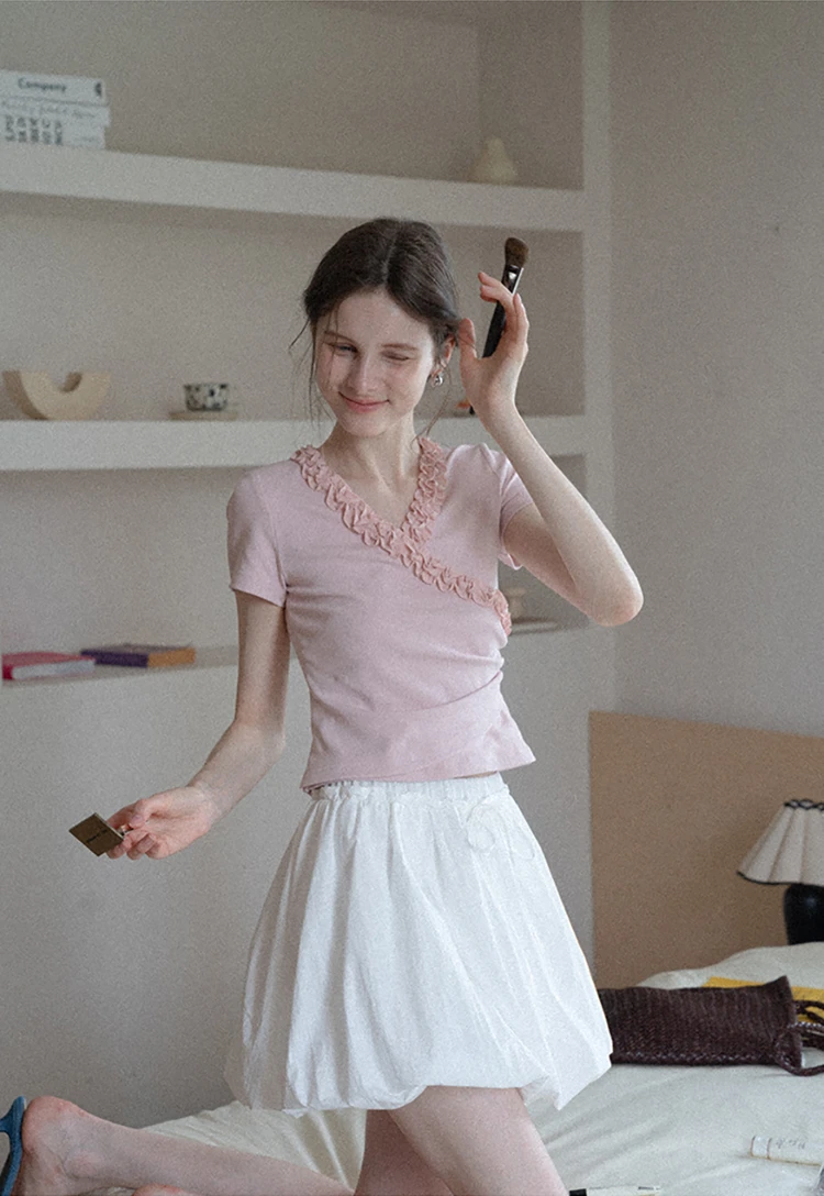 Ruched Trim Wrap Style T-Shirt