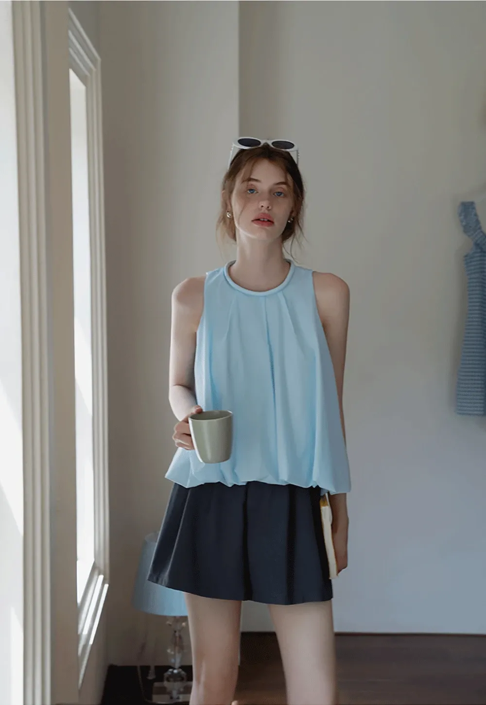 Sleeveless Balloon Hem Top