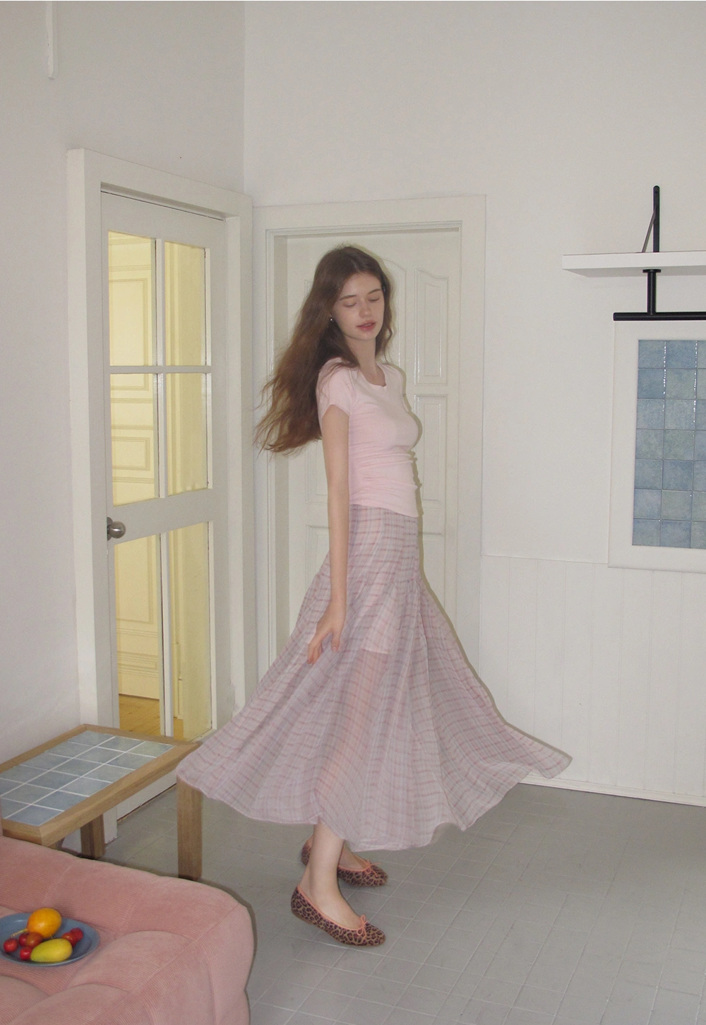 Women’s Plaid Chiffon Summer Midi Skirt