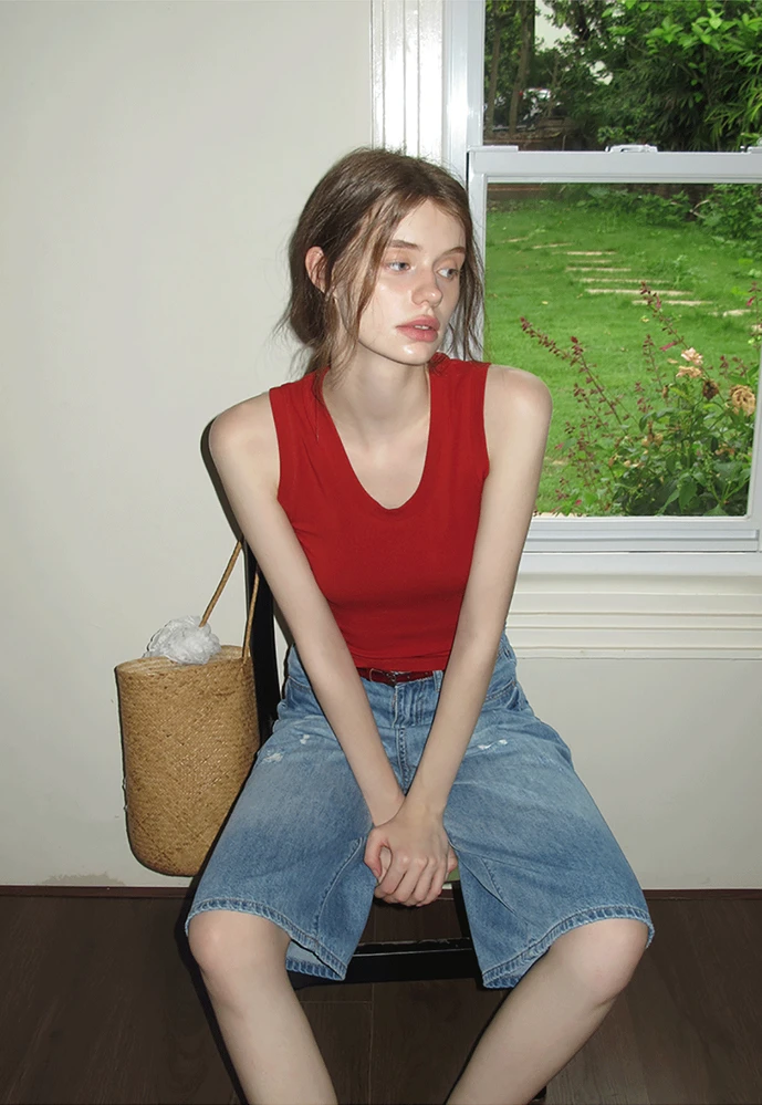 Women’s Distressed Wide-Leg Denim Bermuda Shorts