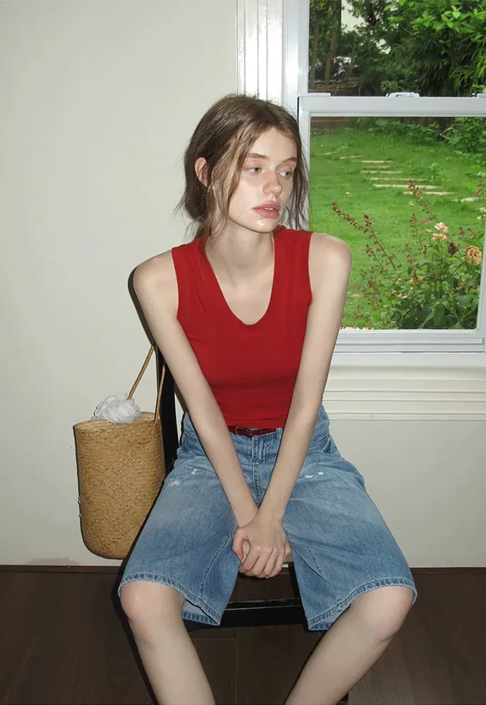 Women’s Distressed Wide-Leg Denim Bermuda Shorts