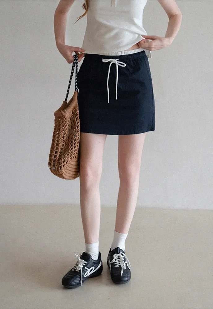 Women’s Drawstring Waist Cotton Mini Skirt