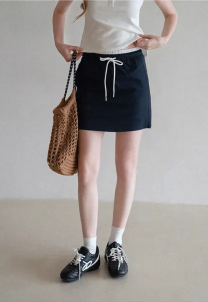 Women’s Drawstring Waist Cotton Mini Skirt