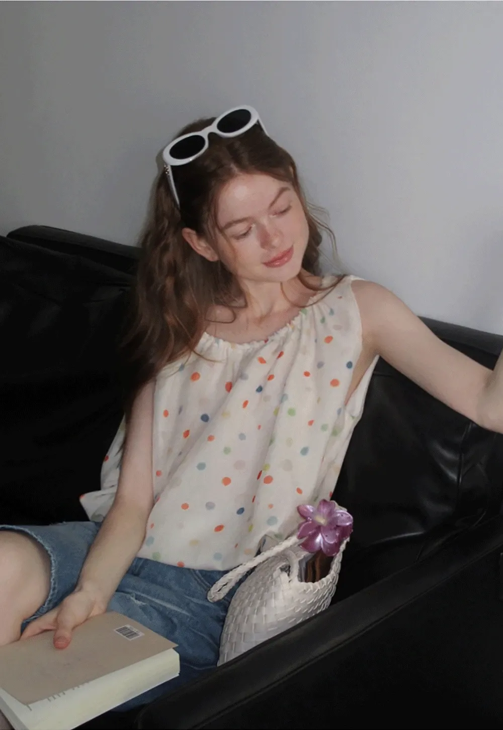 Polka Dot Sleeveless Tie Strap Top