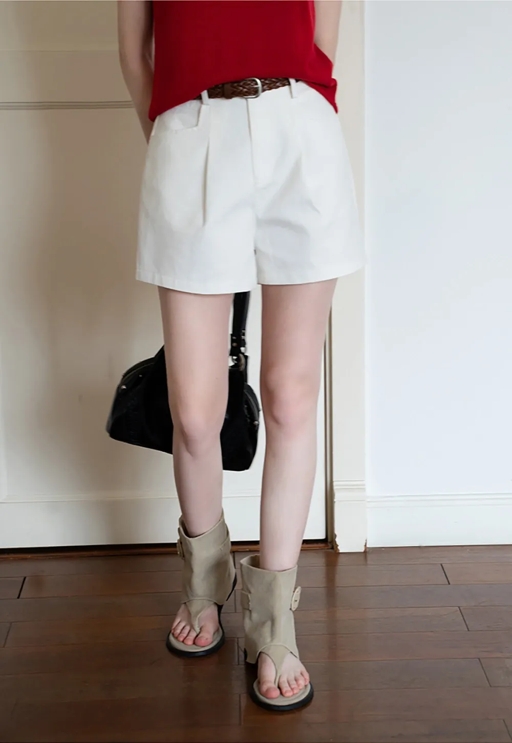 High Waist Shorts with Woven Belt