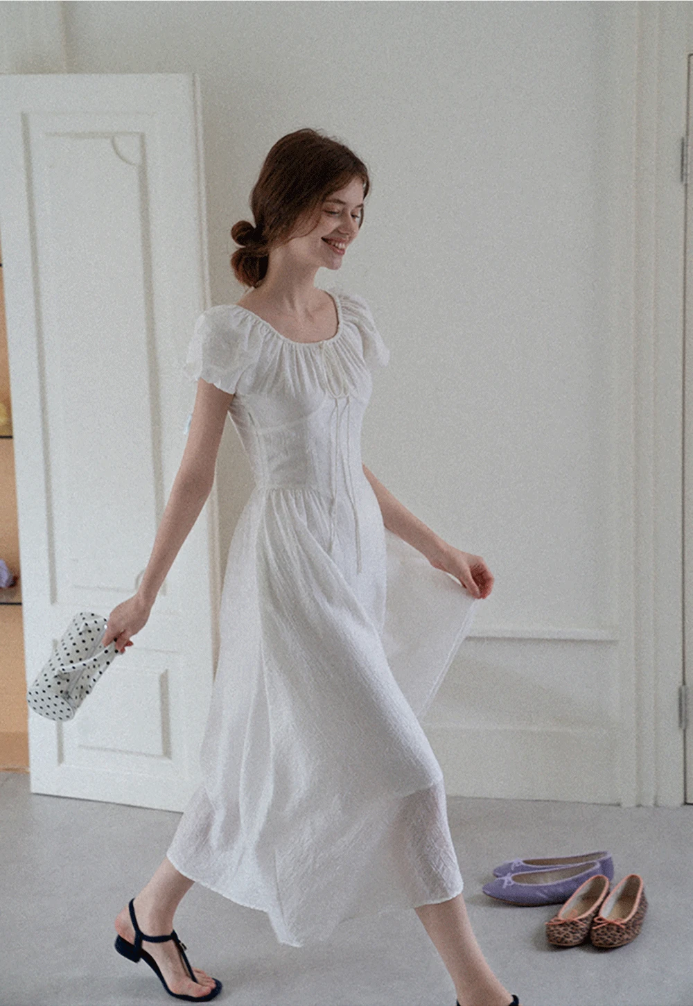 White Puff Sleeve Cottagecore Midi Dress