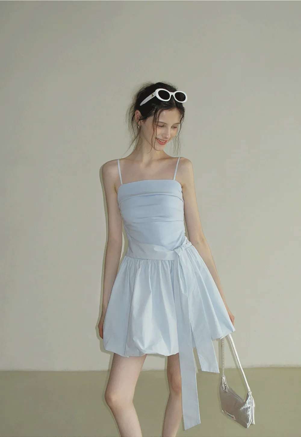 Blue Tie Waist Cami Mini Dress