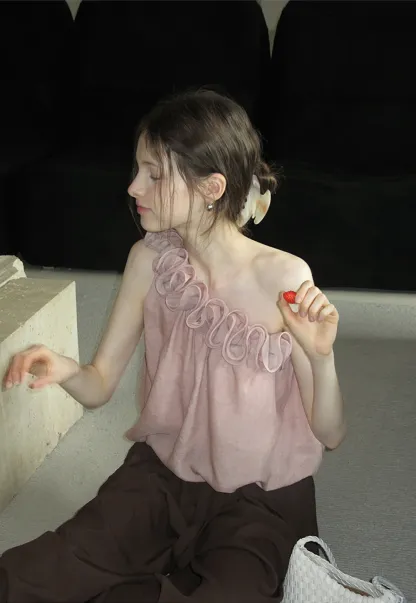 Women’s One Shoulder Ruffle Sleeveless Top