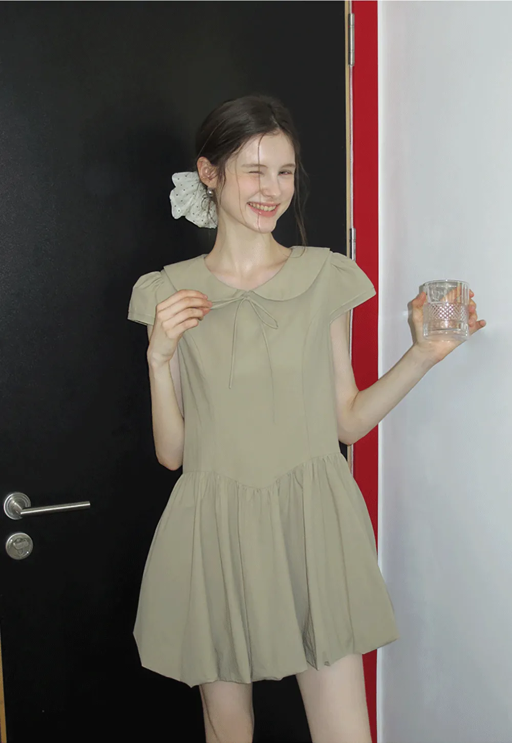 Peter Pan Collar Puff Sleeve Mini Dress