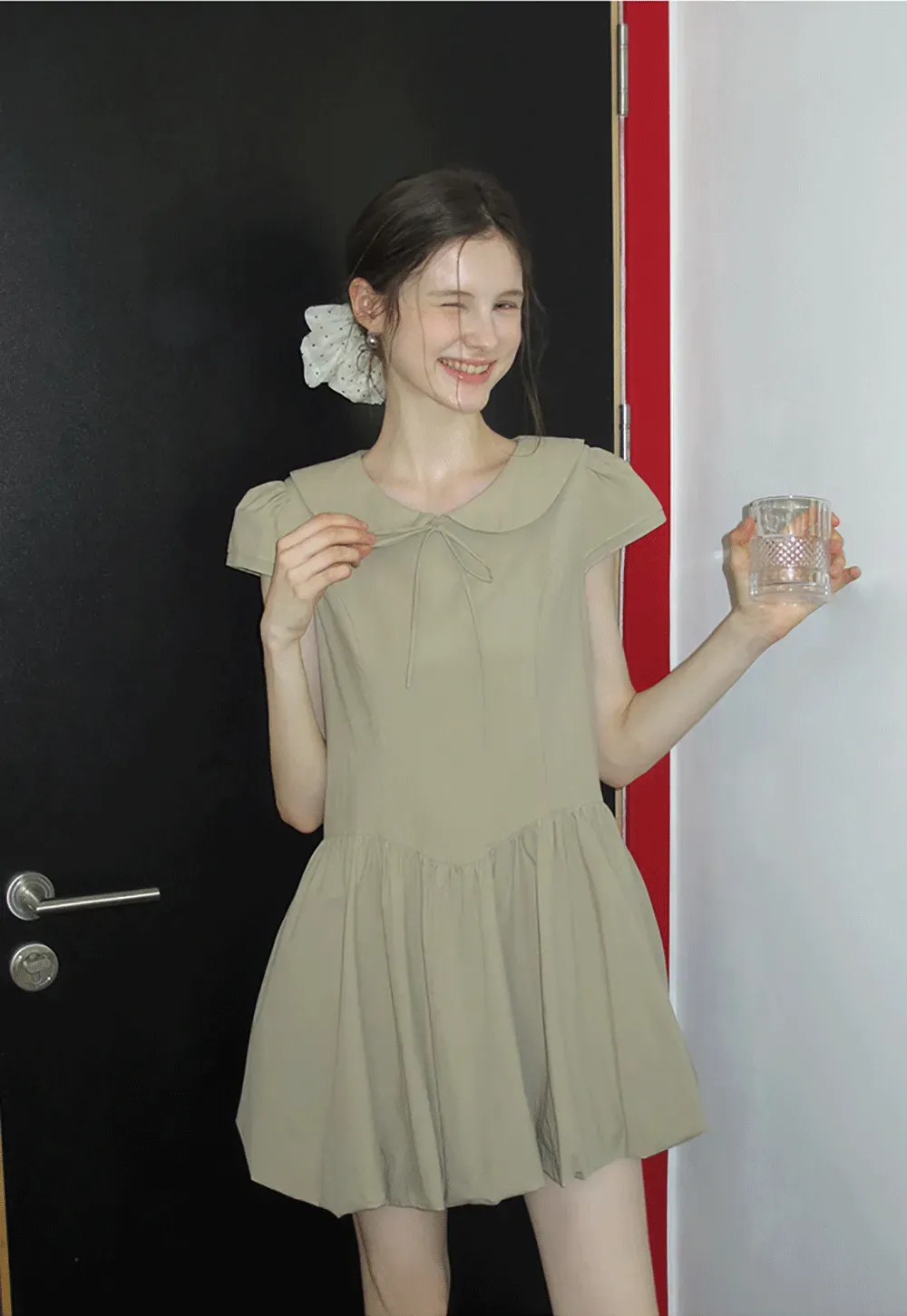 Peter Pan Collar Puff Sleeve Mini Dress