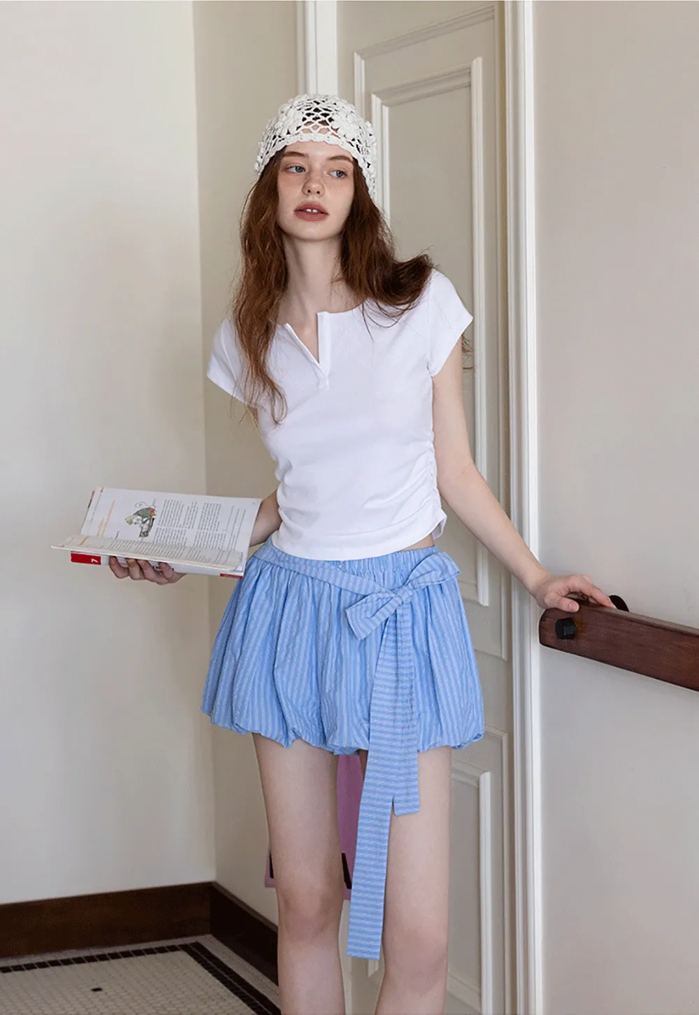 V-Neck Ruched Side Top