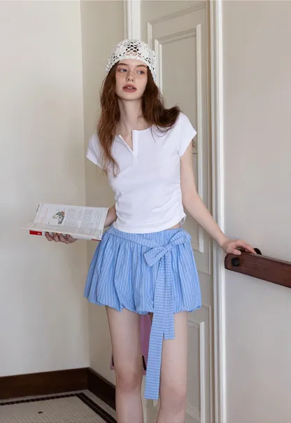 V-Neck Ruched Side Top