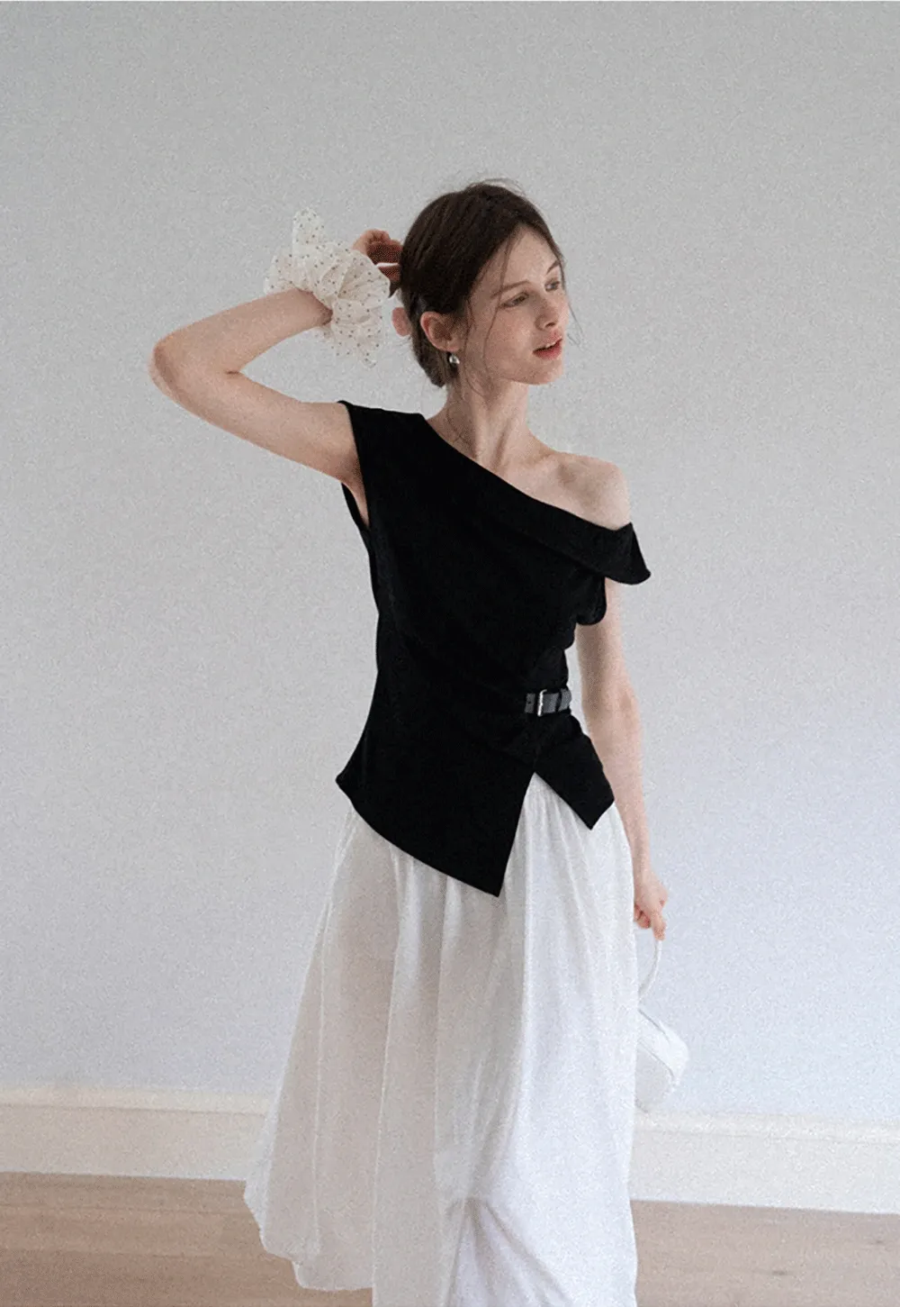 Belted Asymmetric Off-Shoulder Top