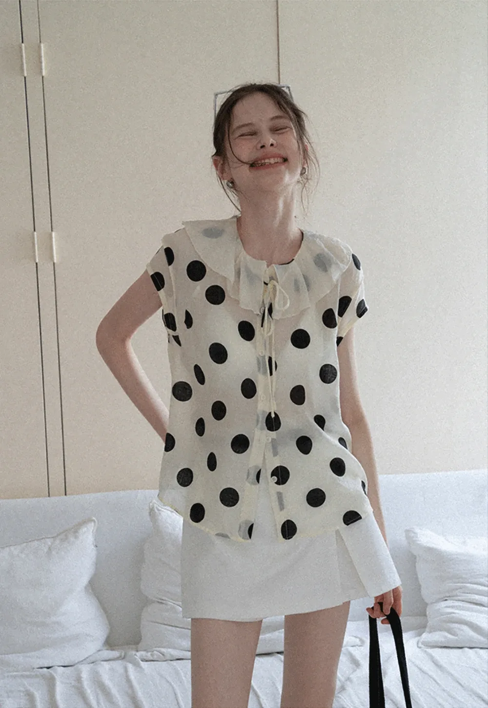 Ruffle-Neck Polka Blouse