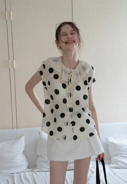 Ruffle-Neck Polka Blouse