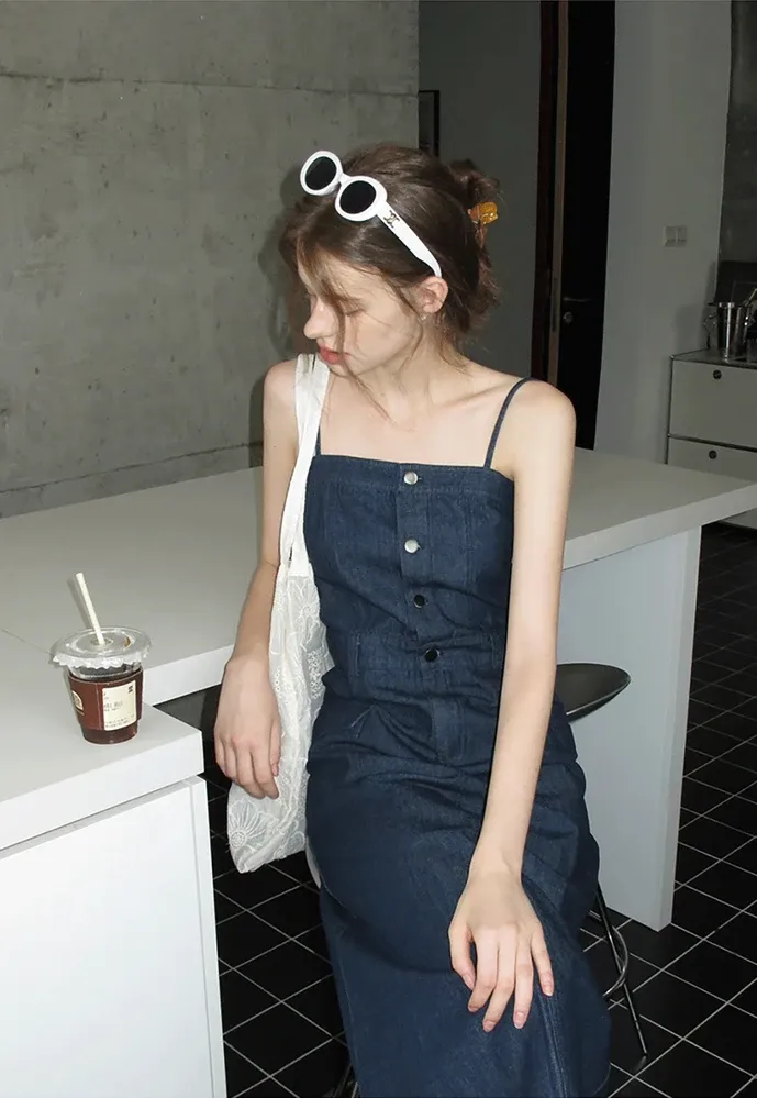 Button-Front Cargo Pocket Denim Dress