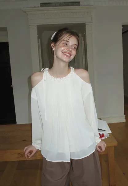 Women’s Cold-Shoulder Pleated Blouse