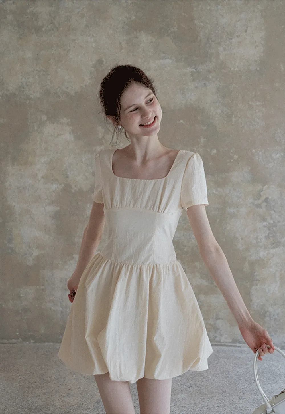 Women's Puff Sleeve Square Neck Mini Dress