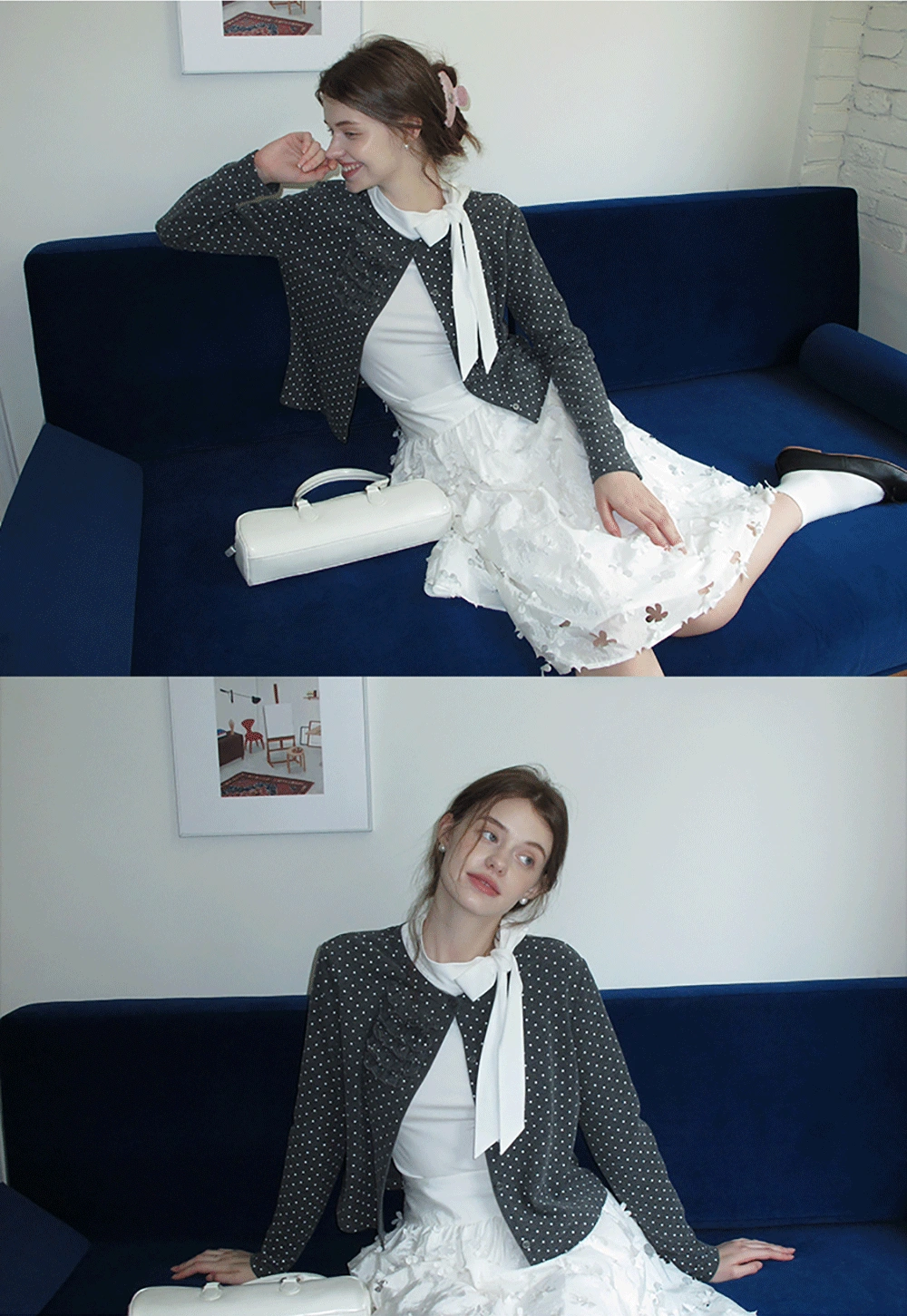 Polka Dot Ruffle Button-Up Cardigan