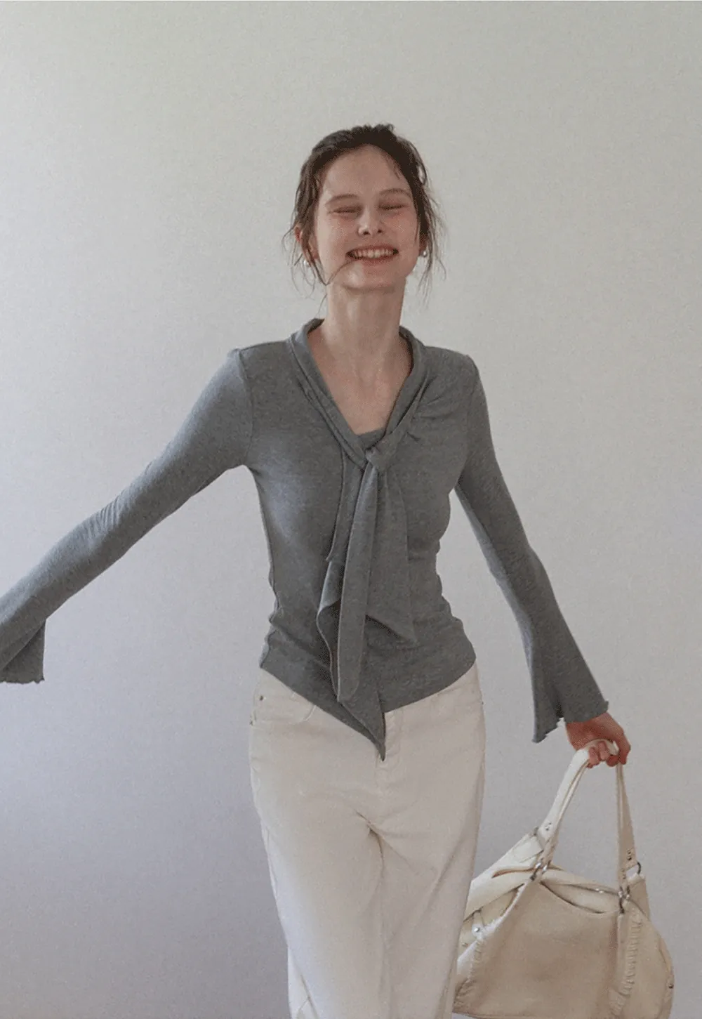 Women's Tie Neck Long Sleeve Tee