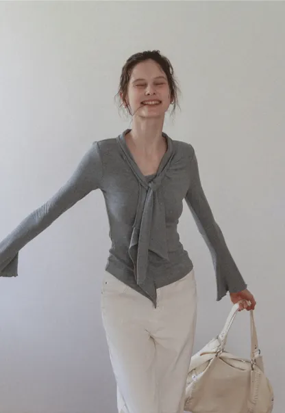 Women's Tie Neck Long Sleeve Tee