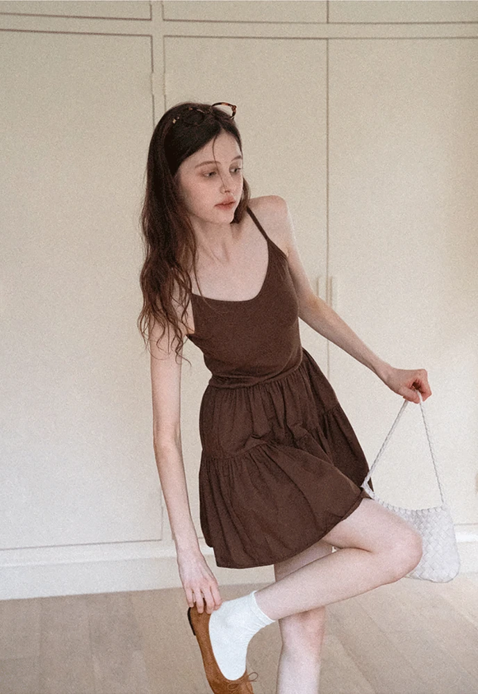 Wrap Tie Top & Tiered Cami Dress Set