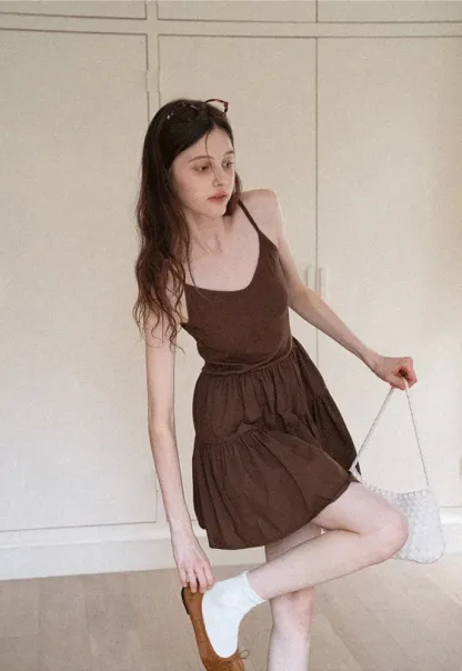 Wrap Tie Top & Tiered Cami Dress Set