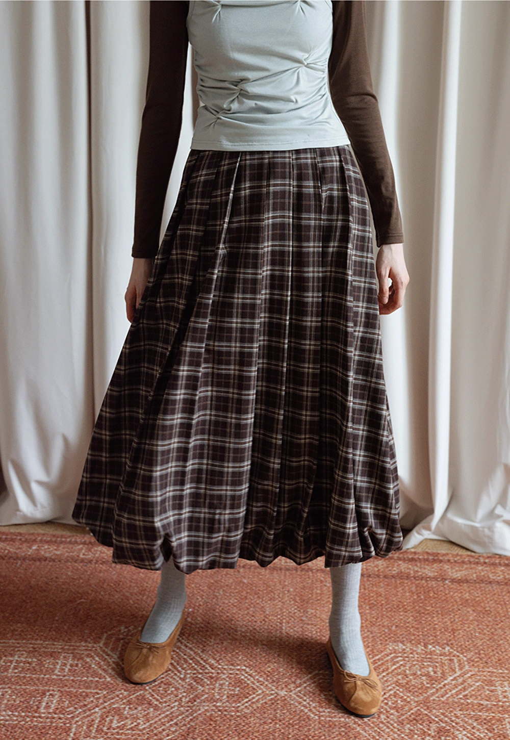 Women's Bubble-Hem Plaid Maxi Skirt