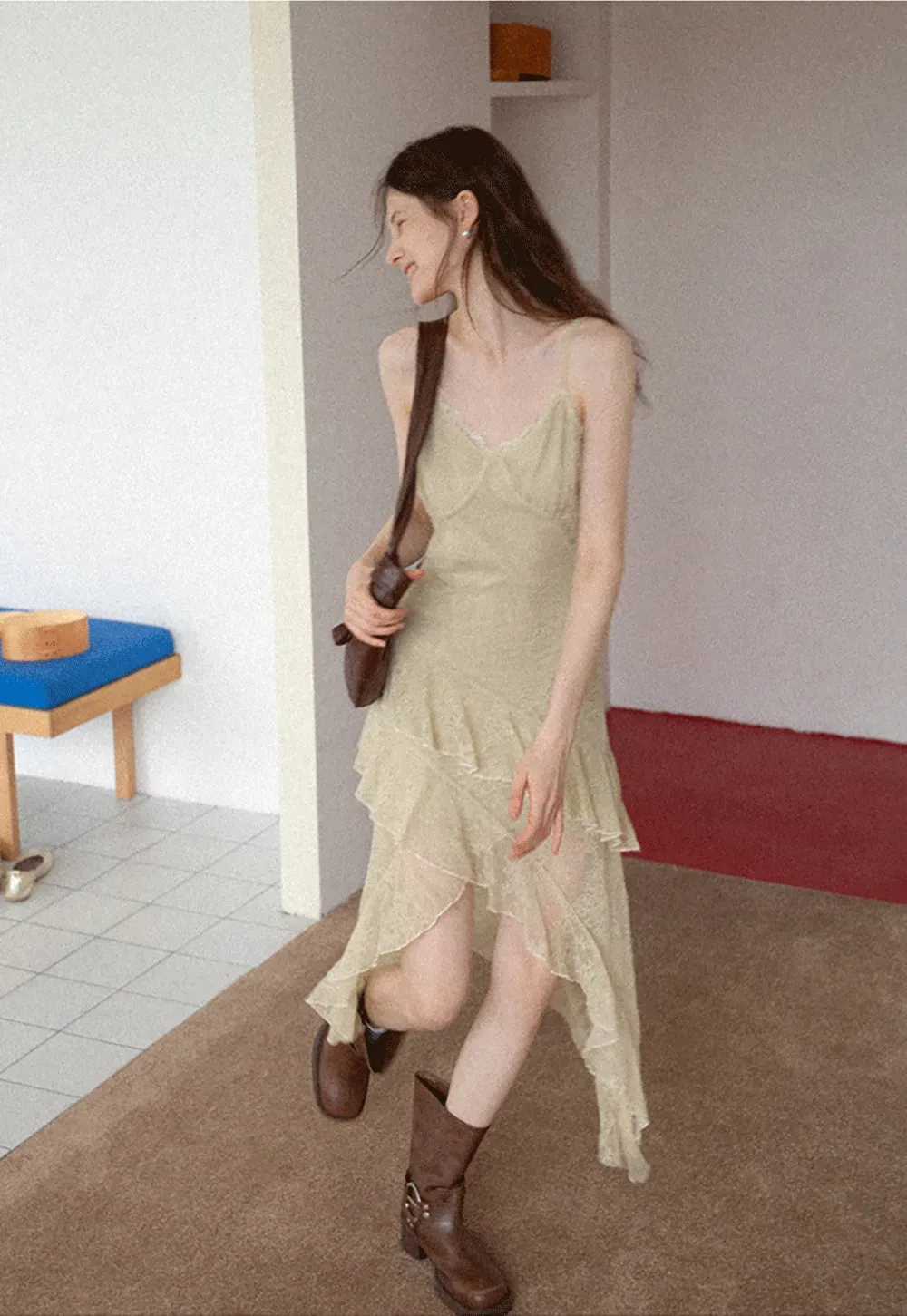 Lace Ruffle Asymmetrical Slip Dress – EGGKA