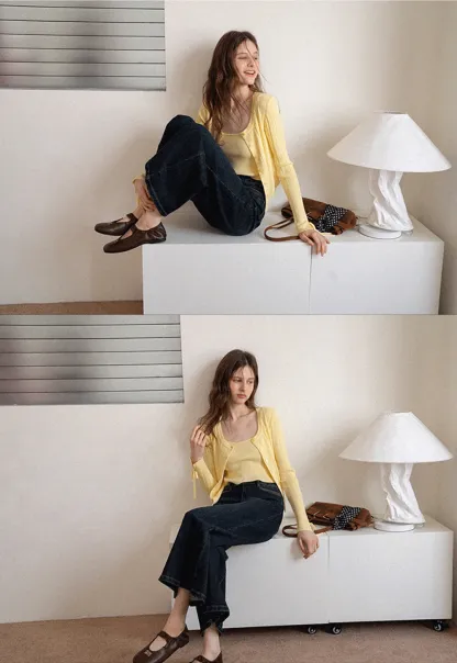 Ribbed Button Front Cardigan and Camisole Set