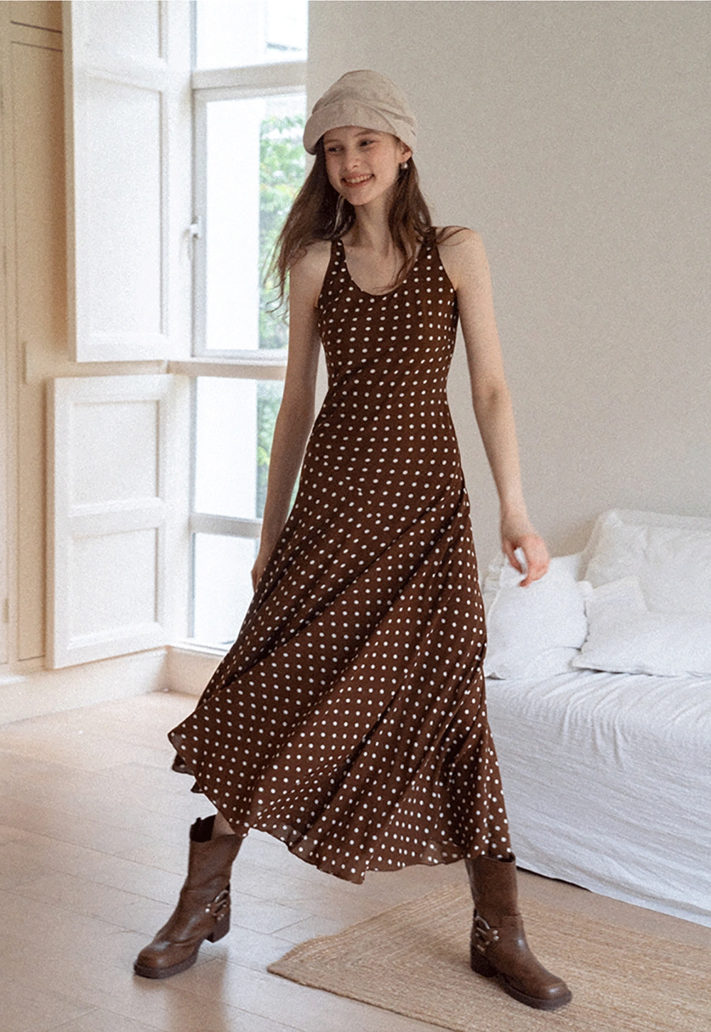 Sleeveless Polka Dot Midi Dress